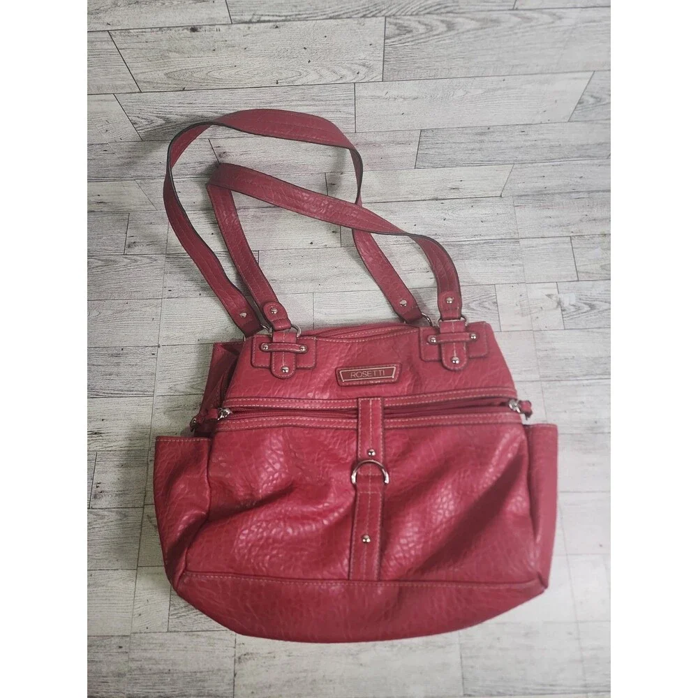 Rosetti New York Purse Shoulder Bag Handbag Faux Leather Vinyl Red Maroon Pebble